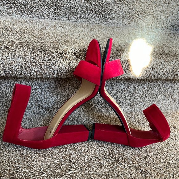 Non-Branded Women's Red Velvet Ankle Strap Heels - Picture 7 of 13